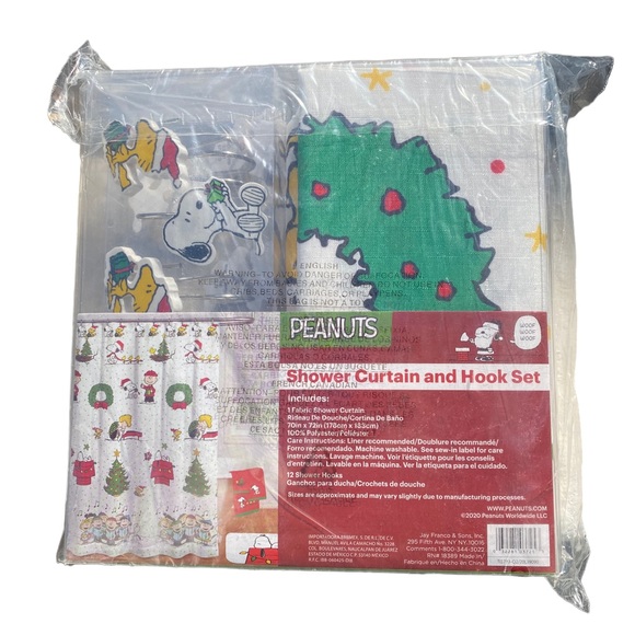 Peanuts Christmas Shower Curtain and Hook Set - Picture 2 of 5